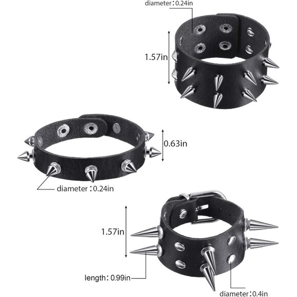 9-Piece Punk Leather Bracelet Set with Rivets and Metal Studs for Men Women - Picture 2 of 6